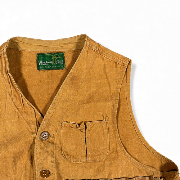 Vintage Montgomery Ward Hunting Vest Adult MEDIUM Brown Duck Canvas Heritage 50s - Picture 2 of 12